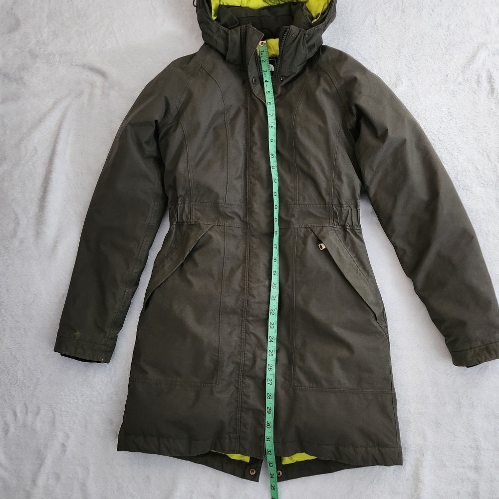 THE NORTH FACE Women's XS Down Fill Parka Waterproof Hooded Army Green - Picture 12 of 16